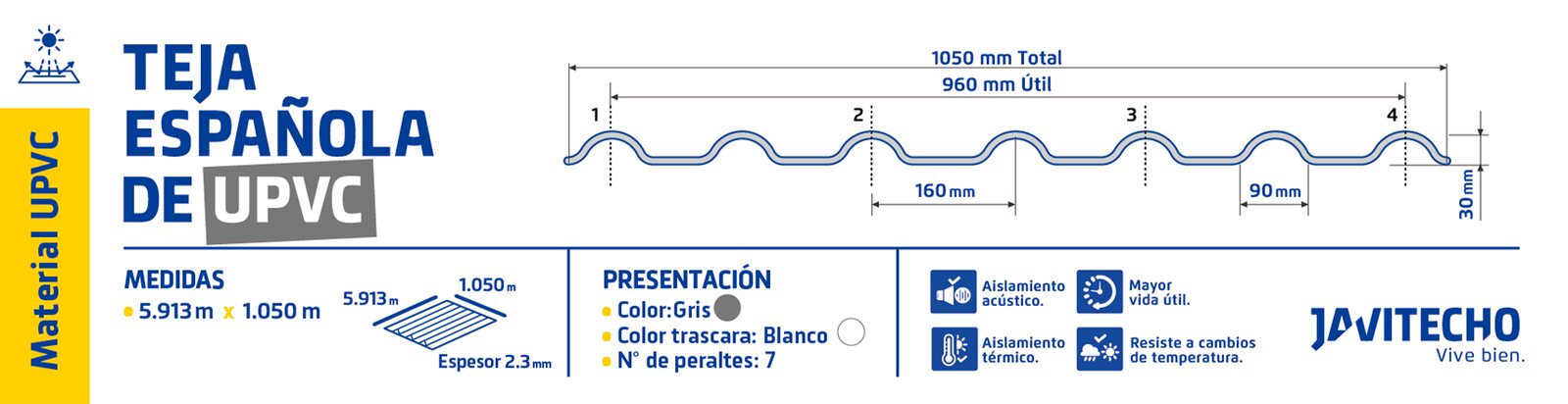 Ficha técnica: Teja Española UPVC Gris